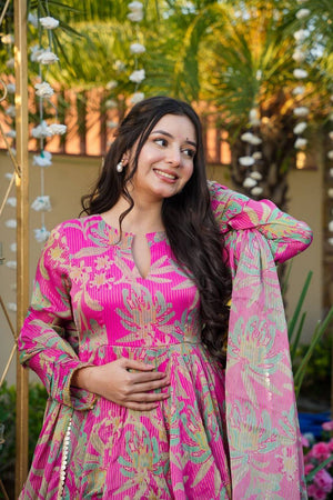 Pink Floral Printed Rayon Sharara Suits (ACA5487)