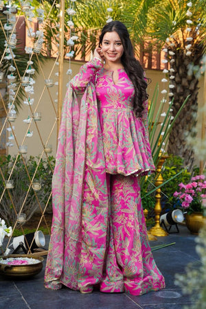 Pink Floral Printed Rayon Sharara Suits (ACA5487)