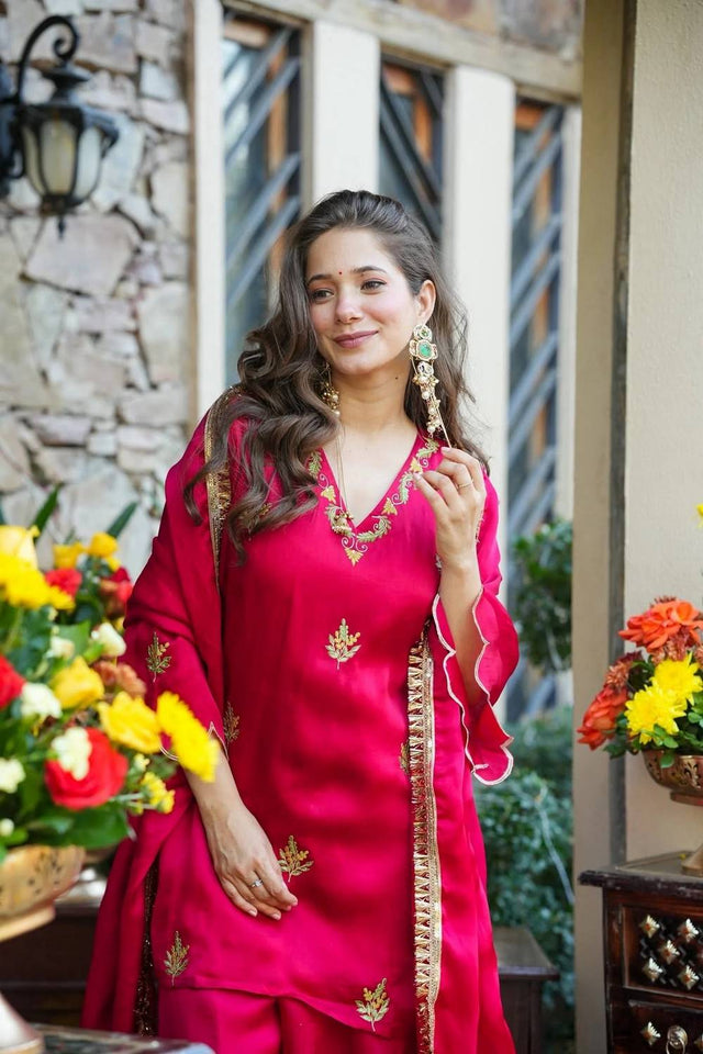 Pink Embroidered Silk Palazzo Suits (ACA5488)