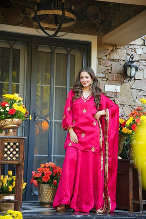 Pink Embroidered Silk Palazzo Suits (ACA5488)