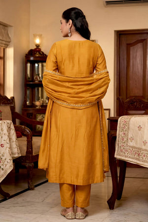 Mustard Floral Embroidered Silk Anarkali Suits (ACA5495)
