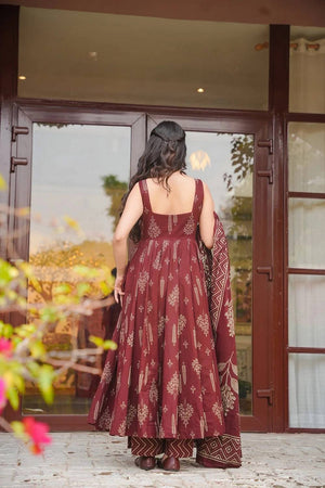 Brown Printed Muslin Palazzo Suits (ACA5505)
