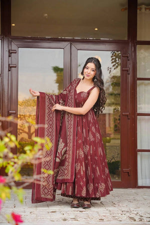Brown Printed Muslin Palazzo Suits (ACA5505)
