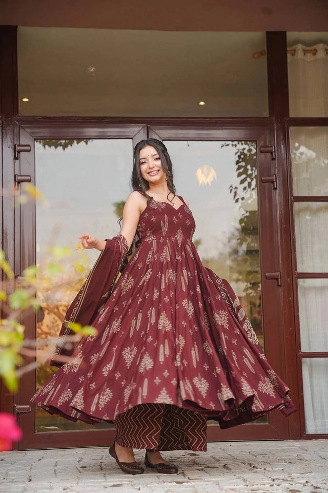 Brown Printed Muslin Palazzo Suits (ACA5505)