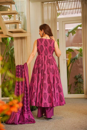 Pink Printed Muslin Palazzo Suits (ACA5507)