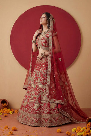 Red Sequin with Embroidered Silk Lehenga (ACA5512)