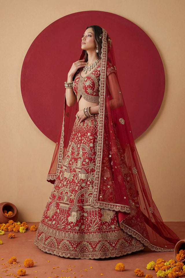 Red Sequin with Embroidered Silk Lehenga (ACA5512)