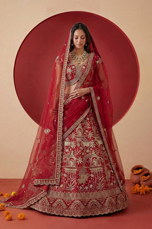 Red Sequin with Embroidered Silk Lehenga (ACA5512)