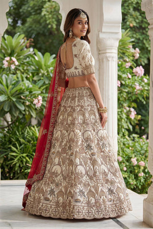 Off White Sequin with Embroidered Silk Lehenga (ACA5518)