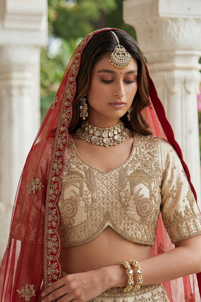 Off White Sequin with Embroidered Silk Lehenga (ACA5518)