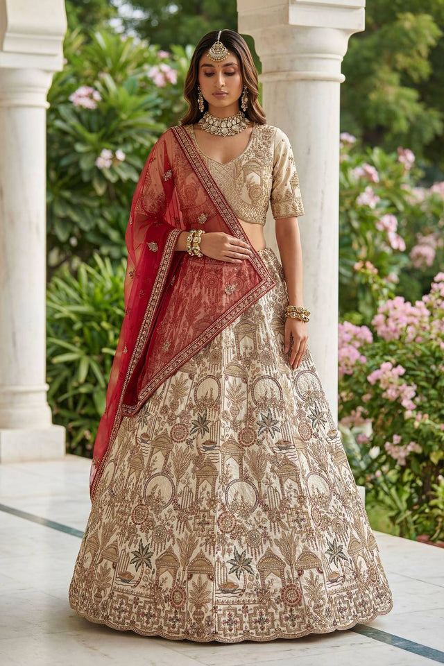 Off White Sequin with Embroidered Silk Lehenga (ACA5518)