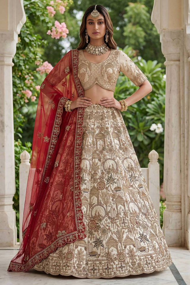 Off White Sequin with Embroidered Silk Lehenga (ACA5518)