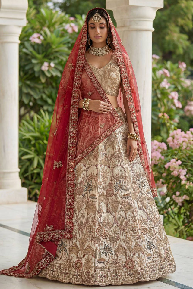 Off White Sequin with Embroidered Silk Lehenga (ACA5518)