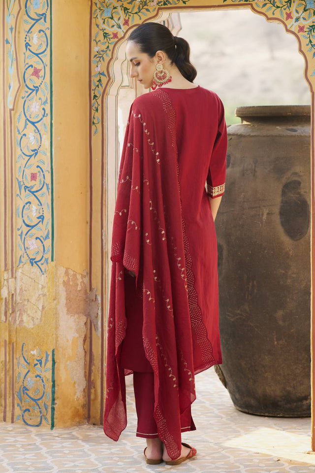 Maroon Floral Embroidered Rayon Kurti Pant Set (ACA5568)