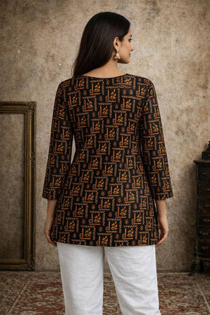 Blue Floral Printed Muslin Short Kurtis (ACA5573)