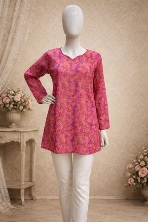 Violet Floral Printed Muslin Short Kurtis (ACA5574)