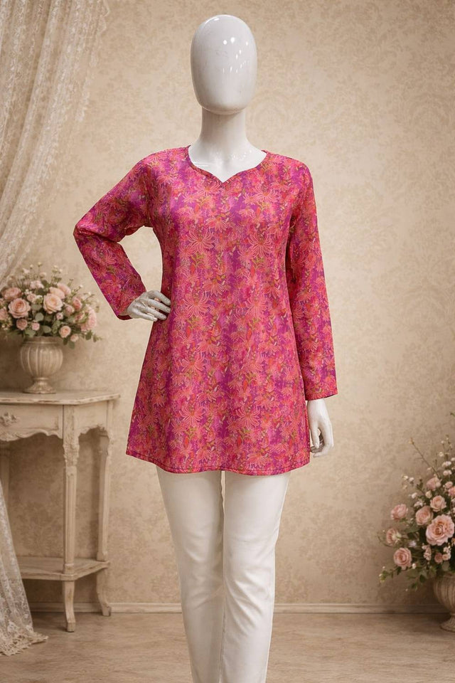 Violet Floral Printed Muslin Short Kurtis (ACA5574)