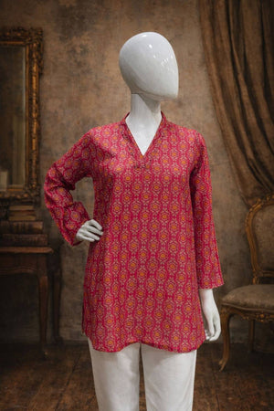 Pink Floral Printed Muslin Short Kurtis (ACA5579)