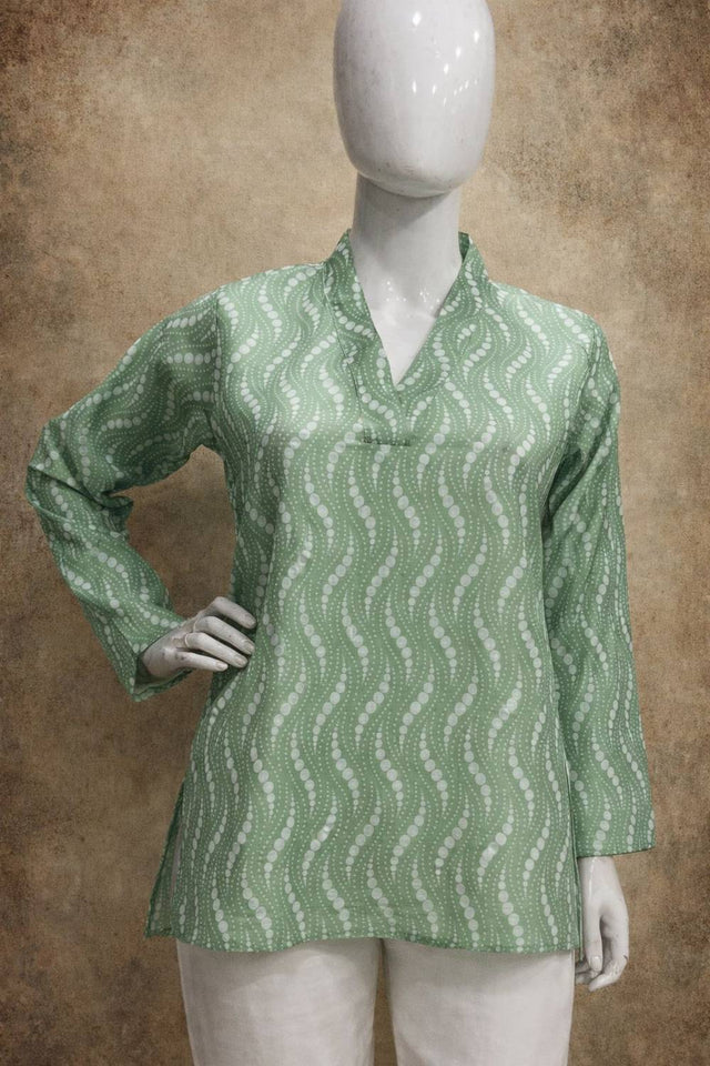 Green Printed Muslin Short Kurtis (ACA5581)