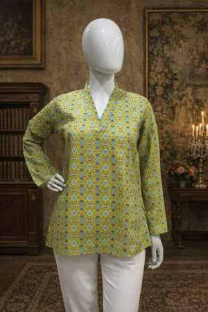 Green Printed Muslin Short Kurtis (ACA5582)