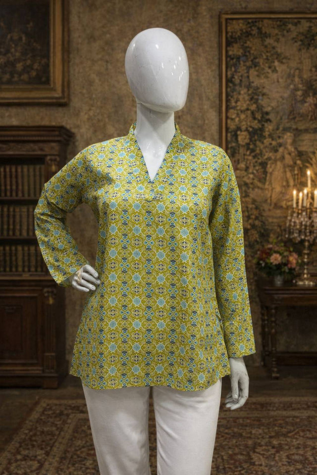 Green Printed Muslin Short Kurtis (ACA5582)