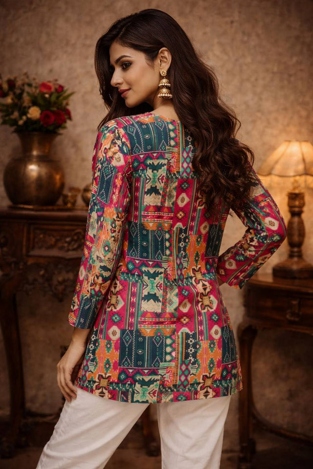 Multi Color Printed Muslin Short Kurtis (ACA5584)