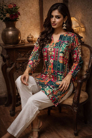 Multi Color Printed Muslin Short Kurtis (ACA5584)