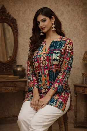 Multi Color Printed Muslin Short Kurtis (ACA5584)