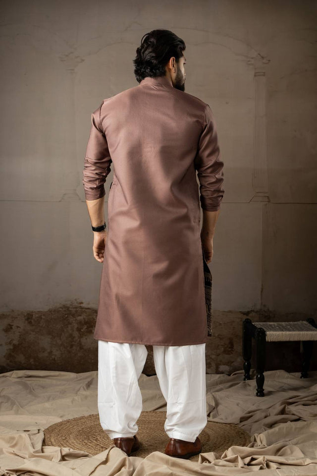 Mens Brown Embroidered Rayon Kurta Set (ACA5585)