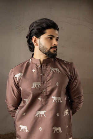 Mens Brown Embroidered Rayon Kurta Set (ACA5585)