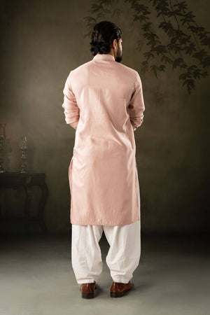 Mens Pink Embroidered Rayon Kurta Set (ACA5586)