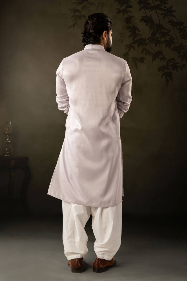 Mens Lavender Embroidered Rayon Kurta Set (ACA5587)