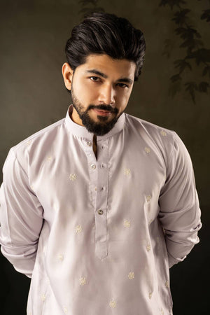 Mens Lavender Embroidered Rayon Kurta Set (ACA5587)