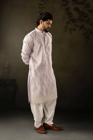 Mens Lavender Embroidered Rayon Kurta Set (ACA5587)