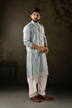 Mens Blue Embroidered Rayon Kurta Set (ACA5588)