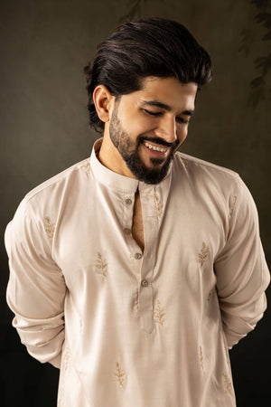 Mens Off-White Embroidered Rayon Kurta Set (ACA5590)