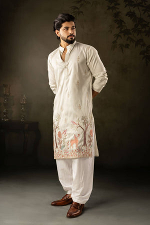 Mens Green Embroidered Rayon Kurta Set (ACA5591)