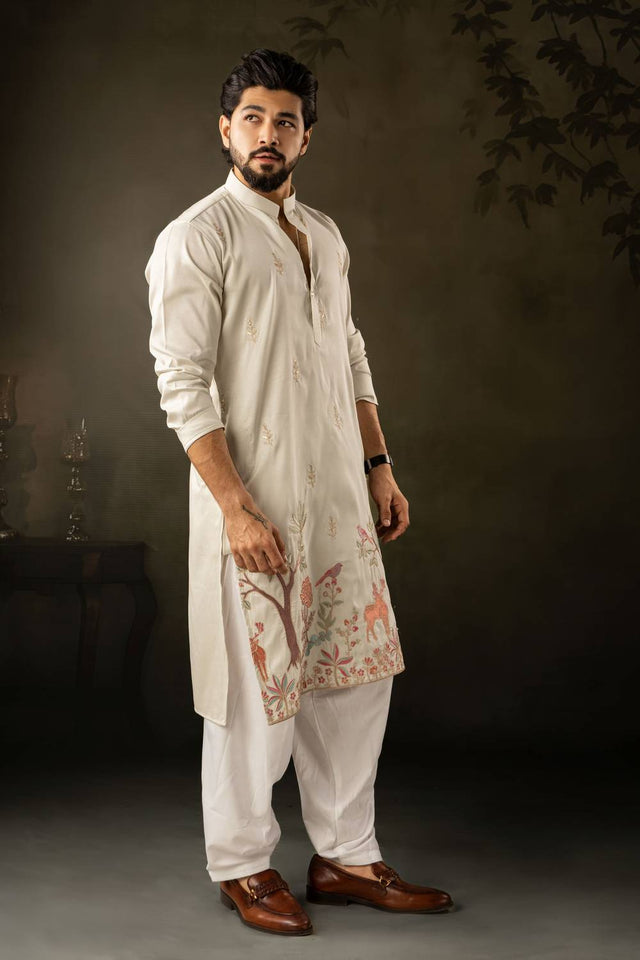 Mens Green Embroidered Rayon Kurta Set (ACA5591)