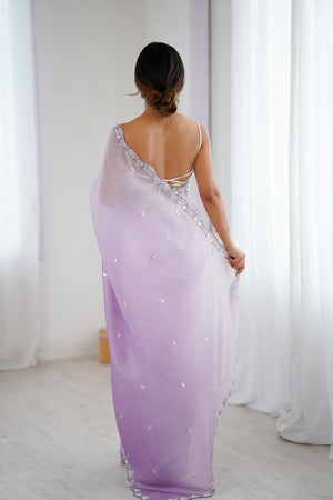 Lavender Sequin with Embroidered Chiffon Saree (ACA5621)