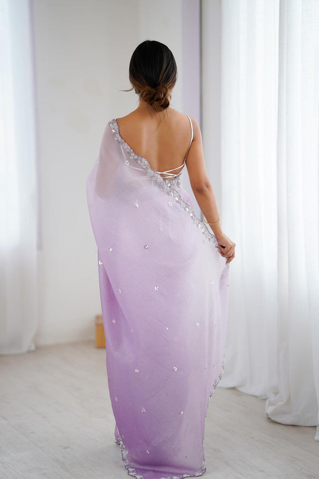 Lavender Sequin with Embroidered Chiffon Saree (ACA5621)