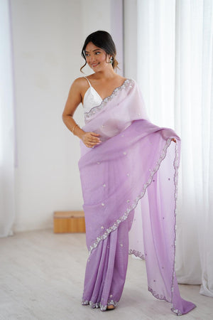 Lavender Sequin with Embroidered Chiffon Saree (ACA5621)