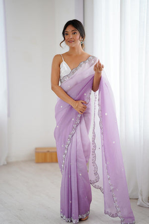 Lavender Sequin with Embroidered Chiffon Saree (ACA5621)
