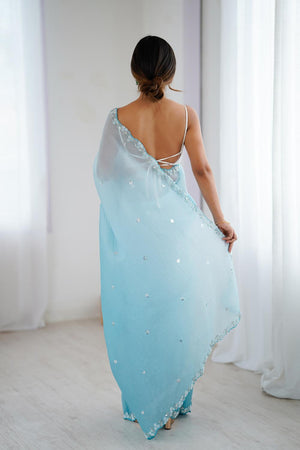 Blue Sequin with Embroidered Chiffon Saree (ACA5624)