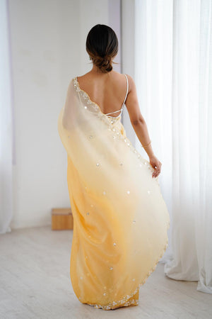 Mustard Sequin with Embroidered Chiffon Saree (ACA5625)