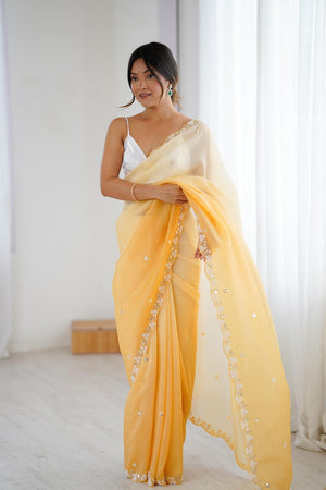 Mustard Sequin with Embroidered Chiffon Saree (ACA5625)
