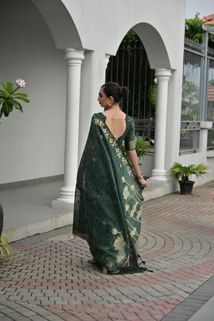 Green Zari Woven Linen Saree (ACA5634)