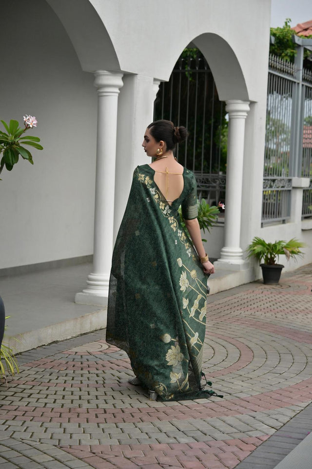 Green Zari Woven Linen Saree (ACA5634)