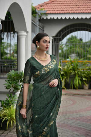 Green Zari Woven Linen Saree (ACA5634)