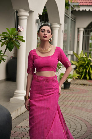 Pink Zari Woven Linen Saree (ACA5636)