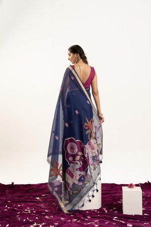 Blue Woven Cotton Saree (ACA5639)